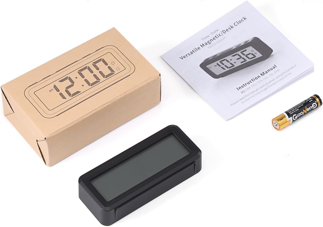 Small Alarm Clock, Dual Alarms Snooze Magnetic Back | Compact Pocket Battery Operated Travel Clock with Included Battery for Dorm & Office (No Backlight)