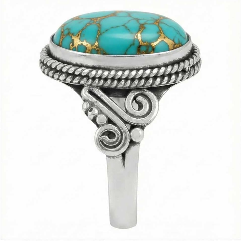 JEWELOPORIUM Boho Handmade Jewelry Chunky Natural Gemstone Labradorite, Crystal, Moonstone, Turquoise Oval 925 Sterling Silver Plated Ring For Women