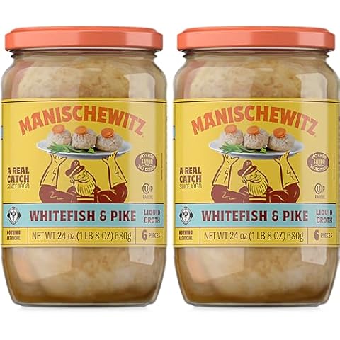 Manischewitz Whitefish & Pike Gefilte Fish in Liquid Broth 24oz (2 Pack), All Natural, Packed with Protein, No Added MSG, Kosher for Passover Cover