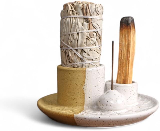 Palo Santo Sticks Holder, Multi-Purpose Handmade Ceramic Incense Burner for Palo Santo Incense Sticks, Sage Holder for Burning, Ash Catcher Tray for Meditation Yoga Room (Terracotta)