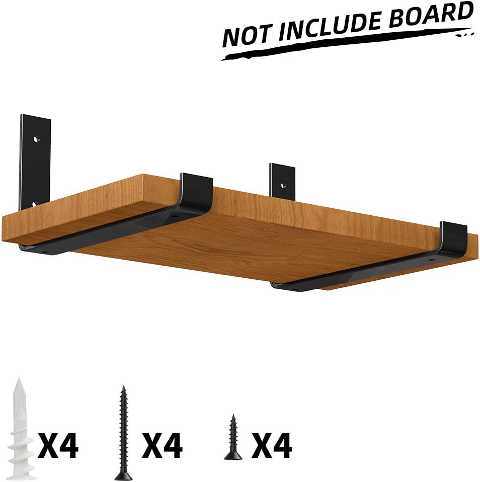 LuckIn Heavy Duty Shelf Bracket 12 Inch, Rustic Black Wall Bracket for Floating Shelf, Forged Steel Shelf Bracket, 2 Pack
