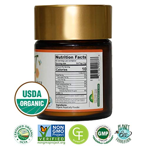 Greenbow Royal Jelly Powder– 100% Usda Certified Organic Royal Jelly, Non-Gmo, Gluten Free Royal Jelly, Freeze Dried – One Of The Most Nutrition Packed –No Additives/Flavors (42G) #TOP1