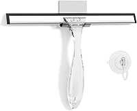 AmazerBath 10-Inch Clear Shower Squeegee for Glass Doors, Windows, Mirrors - Streak-Free Silicone Blade, Suction & Adhesive Hooks