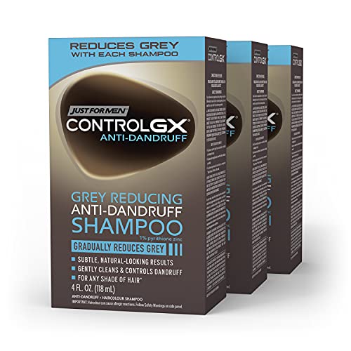 Just For Men Control GX Grey Reducing Anti-Dandruff Shampoo, Gradually Colors Hair, Gently Cleans and Controls Dandruff with 1% Pyrithione Zinc Treatment, 4 Fl Oz - Pack of 3
