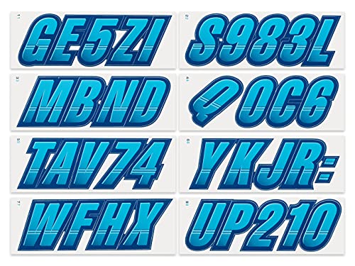 Image of STIFFIE Techtron Sky Blue /Navy 3 inch Boat & PWC Registration Decals • Numbers Letters Stickers