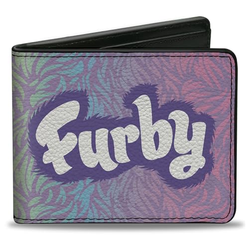 Buckle-Down Furby Wallet, Bifold, Furby Title Logo Fur Print Multi Color Purple White, Vegan Leather