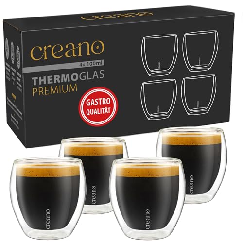 Creano PREMIUM doppelwandige Espressogläser 100ml - 4er Set - Gastronomie Qualität - 100% Spülmaschinenfest -Thermoglas - Doppelwandglas - NEUHEIT 2024