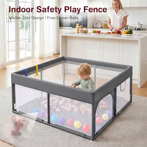 Image of Kidirect Baby Playpen with Play Mat 47x47 - Small Playpen for Babies & Toddlers, Activity Center, Indoor Outdoor, Grey