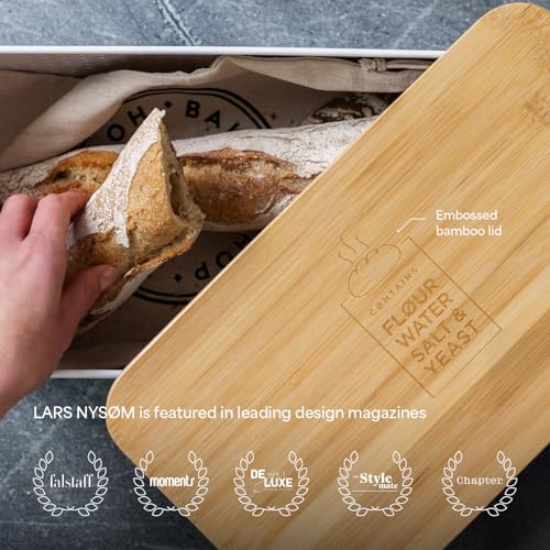 Image of LARS NYSOM Bread Box I Metal Box for long lasting freshness I Bread Bin with bamboo lid usable as cutting board I 13.4x7.7x5.3In (Pebble Gray)
