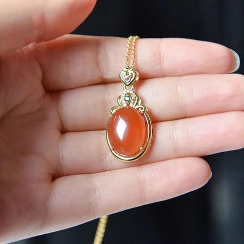 Akwnhoe Pendant Necklaces Ladies Jade Pendant Necklace Diamond Natural Hetian Jade Red Oval Ladies Necklace Pendants Luxury Jewelry Valentine Day Accessories Necklaces For Women #TOP3