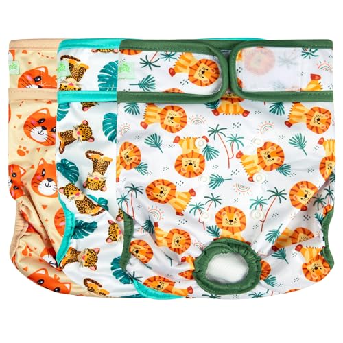 wegreeco Washable Female Dog Diapers Highly Absorbent Reusable Diapers for Dog in Heat Period, 3 Pack (The King of Forest, Medium)