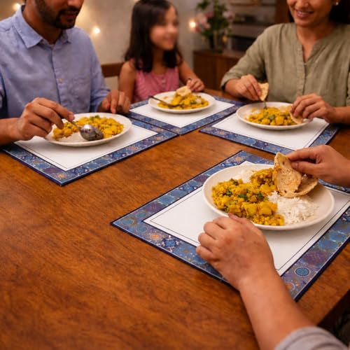 Image of Premium Leather Dining (Pack of 6) Placemats - Waterproof, Heat Resistant, Non-Slip Table Mats for Kitchen & Dining (Riviera Blue)