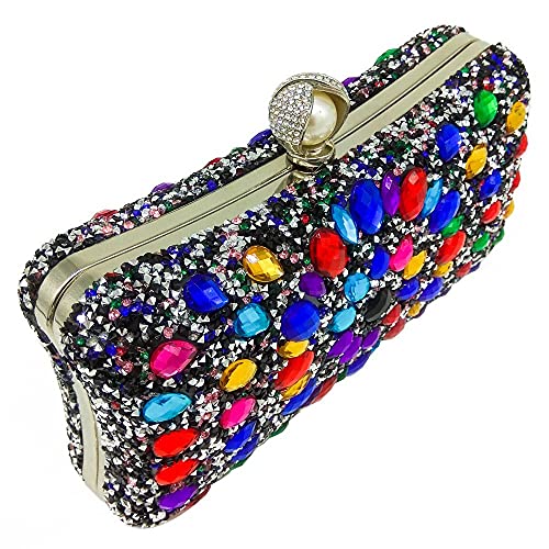 Image of Boutique De FGG Mini Pearl Clasp Crystal Clutch Purses for Women, Evening Bags Wedding Handbag, Party Rhinestone Clutch Bag