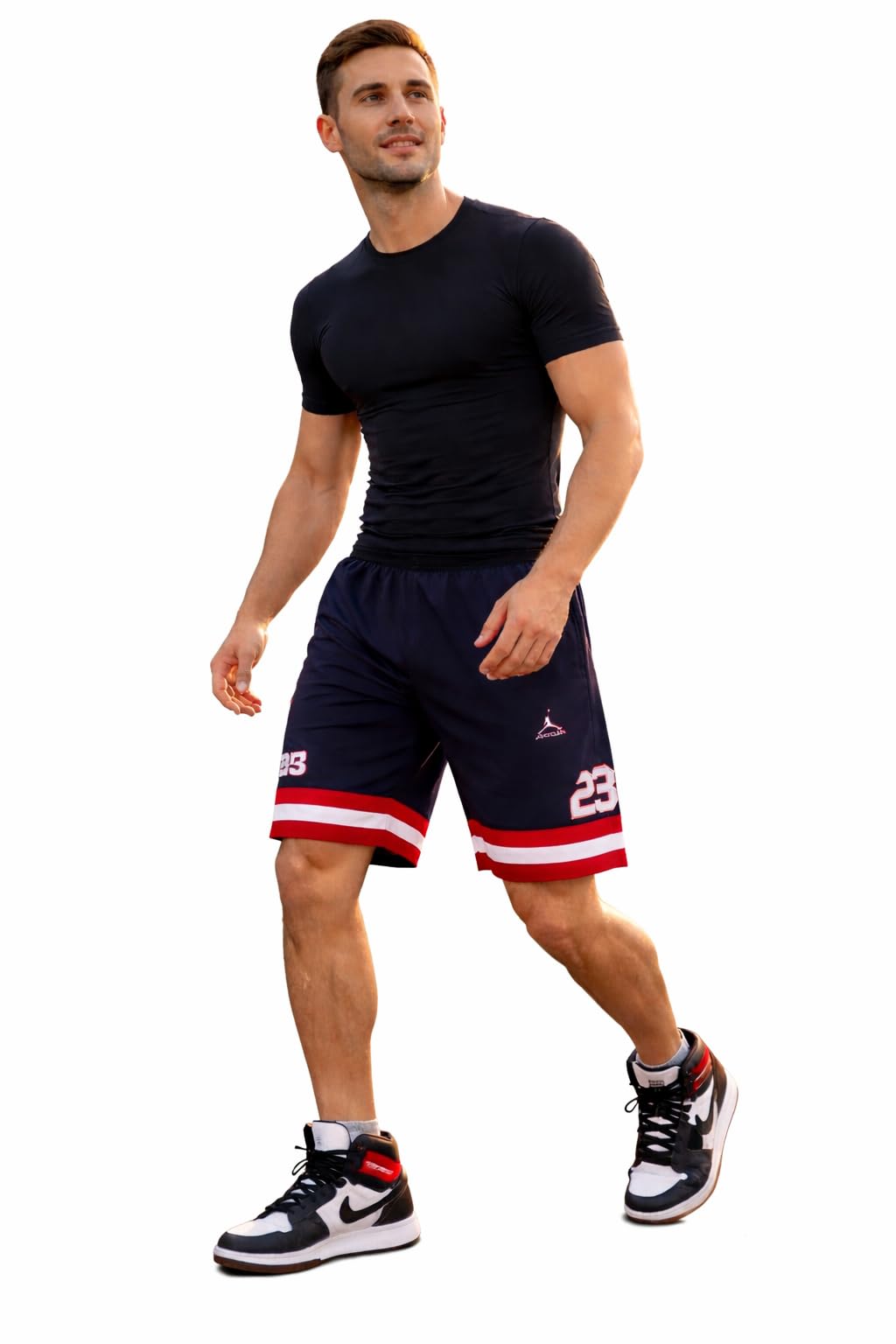 Men's Athletic Shorts, Grey and Black, Polyester, Color Block Style with Jumpman Logo-picture-55
