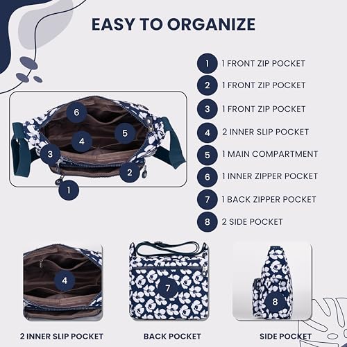 Image of Women's Crossbody Sling Bag | Multi Pocket Water Resistant Handbag for Ladies | Shoulder Purse with Spacious Interior & Adjustable Strap, Perfect for Travel, Shopping | 10 Pocket Organier