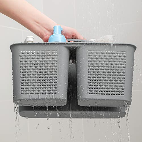 UUJOLY Plastic Portable Shower Caddy Bucket, Cleaning Shower Basket with Handle Compartments Storage Organizer for Bathroom Kitchen College Dorm Sink, Grey - Image 5