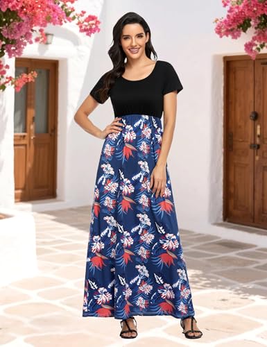 Image of Lacavocor Womens Short Sleeve Maxi Dresses Empire Waist Long Dress