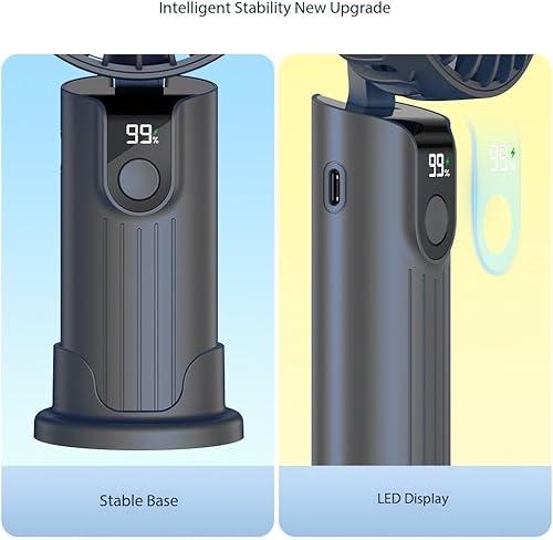 Vista 3 de Ventilador de mano portátil con batería de 5000 mAh y pantalla de batería en tiempo real, ajustable en 180, recargable por USB, diseño plegable