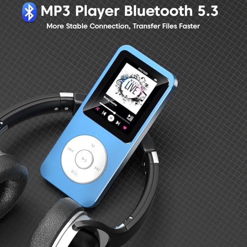Image of Sounce 16GB Mini MP3 Music Player with Bluetooth 5.4, HiFi Lossless Audio, Video Playback, Voice Recording, FM Radio, E-Book Reader & Built-in Speaker | Expandable Up to 128GB (Blue)