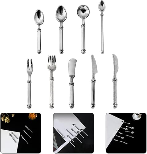 Miniatura 6 de Kisangel Juego de cubiertos de casa de muñecas 1 12 tenedor en miniatura Cuchara Juego de cuchillos Vajilla de plástico Mini Utensilios de cocina