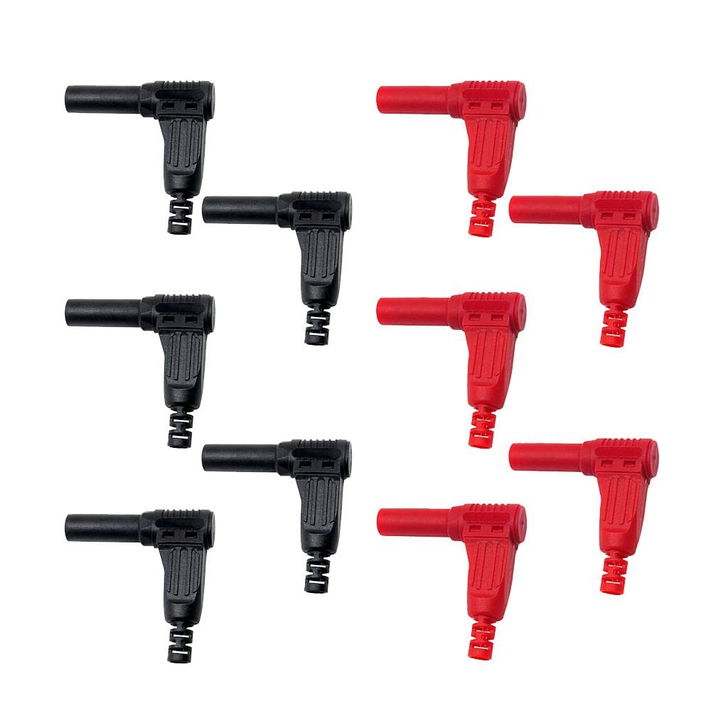 ATORSE™ 10 Pcs 4Mm 90 Degree Right Angle Screw Type Banana Plug Copper Speaker Cable Connector - Red, Black-image-41