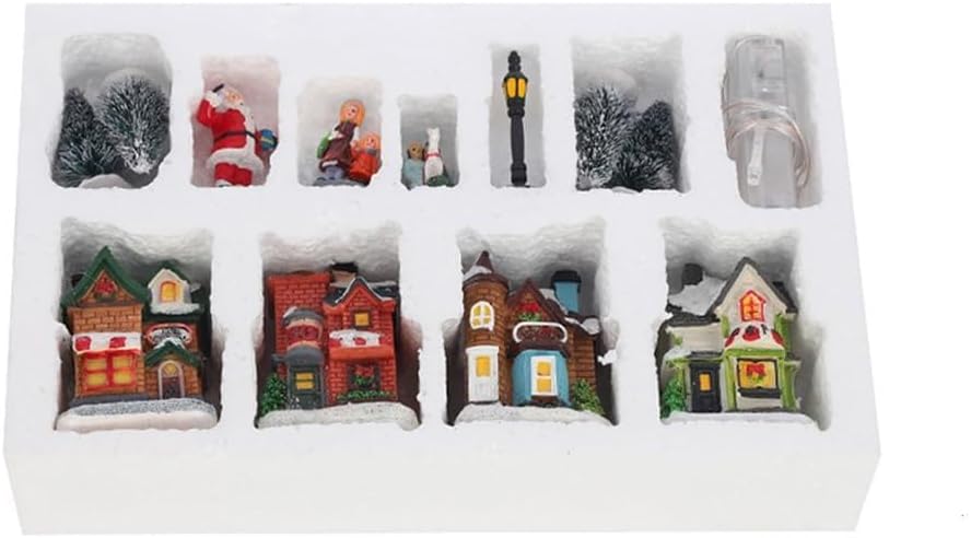 Christmas Village Set with LED Lighted Houses