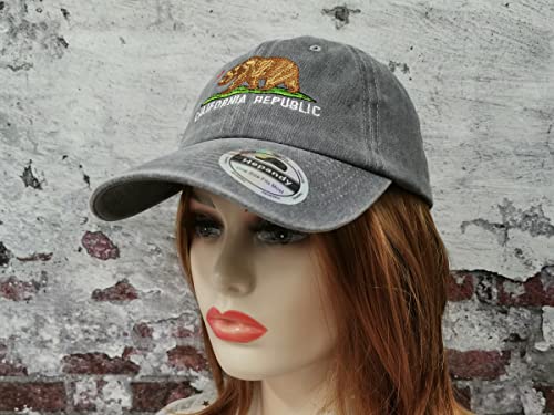 California Bear Baseball Hat For Women Men Kids, Washed Dark Gray Cali State Flag Embroidery Snapback Hat Unisex Dad Hat Trucker Hats #TOP5