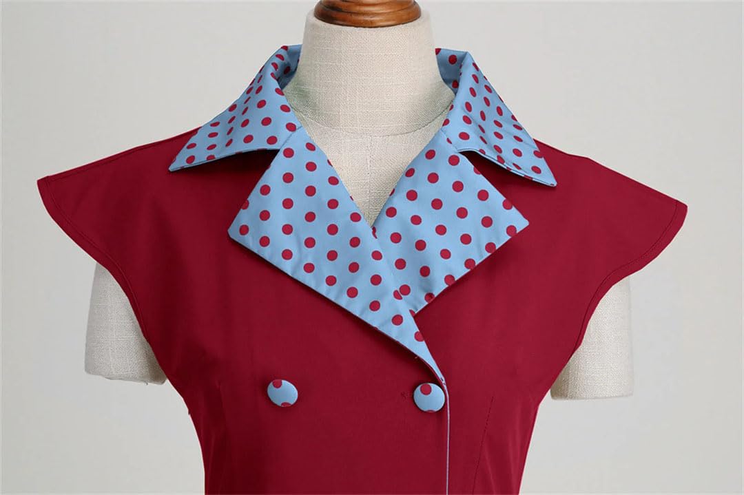 Elegancka damska sukienka z klapą, solidna sukienka w kropki, damska sukienka w stylu vintage, swing, rockabilly, na studniówkę, sukienka na imprezę, retro, sukienka midi do biura