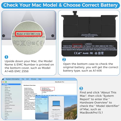 Image of A1465 Battery,A1406 Battery Replacement for MacBook Air 11 inch A1370 (Mid 2011) A1495(Mid 2011 2012 2013 Early 2014 2015) (Upgraded High Performance 35Wh 7.3V 4680mAh)