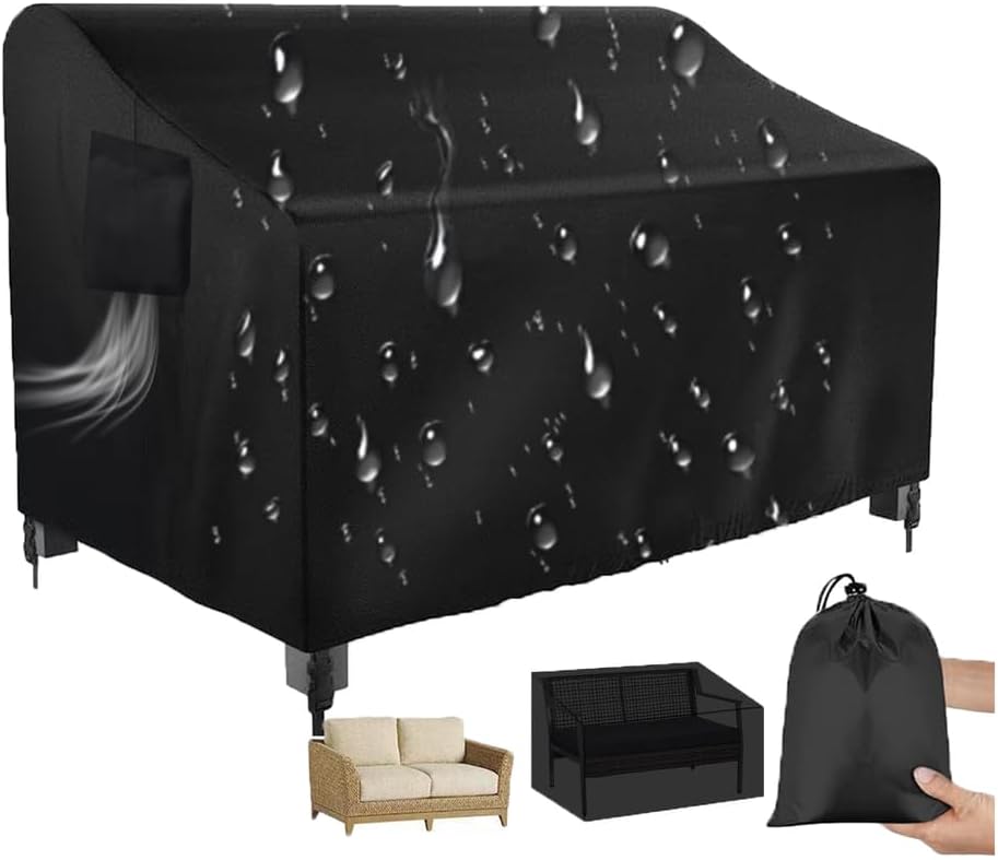 Patio Loveseat Cover Waterproof Sectional Sofa Couch Bench Cover Outdoor Furniture Covers Outdoor with Drawstring for Lawn Garden Indoor Furniture with Air Vent,Black,64.2x26x35in