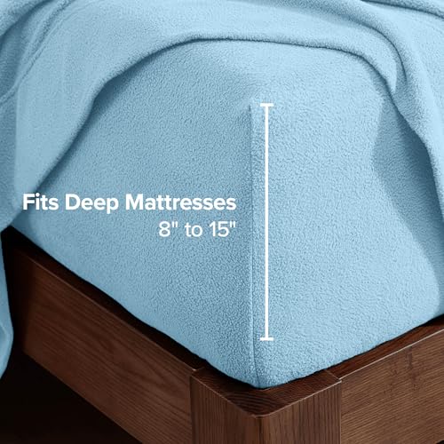 Image of Bare Home Super Soft Fleece Sheet Set (King, Light Blue) | Extra Plush Polar Fleece, No-Pilling Bed Sheets, All-Season, Cozy Warmth, Deep Pockets 6 to 15 Inches