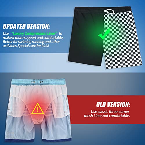 Image of Boys Swim Trunks with Boxer Brief Liner Compression Anti Chafe Swimming Shorts Stretchy UPF Quick Dry Swimsuit