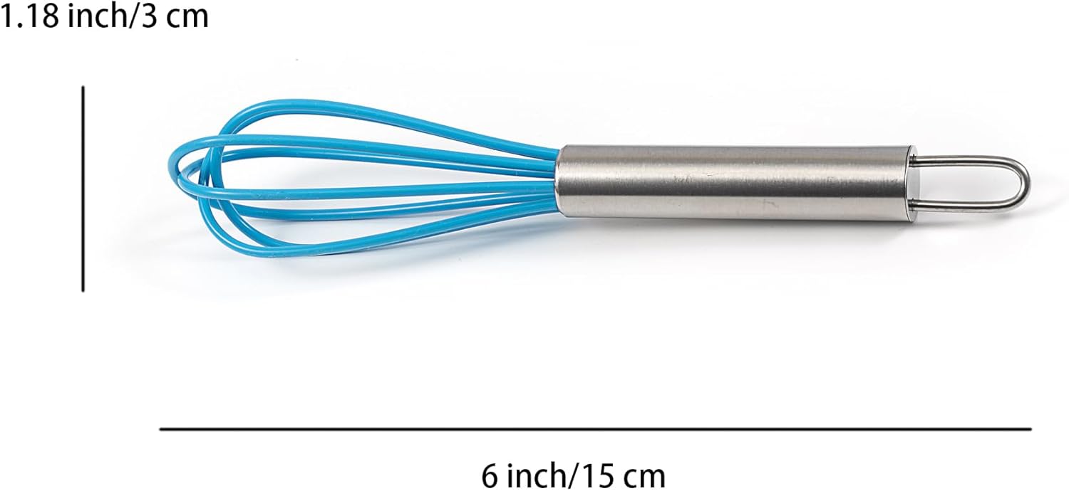 Mini Whisks 6 inch 4Pcs silica gel stainless steel Whisk, Hand Egg Mixer for Flour Cake Egg, Kitchen Cooking Baking Use Whisk (blue) - Image 2