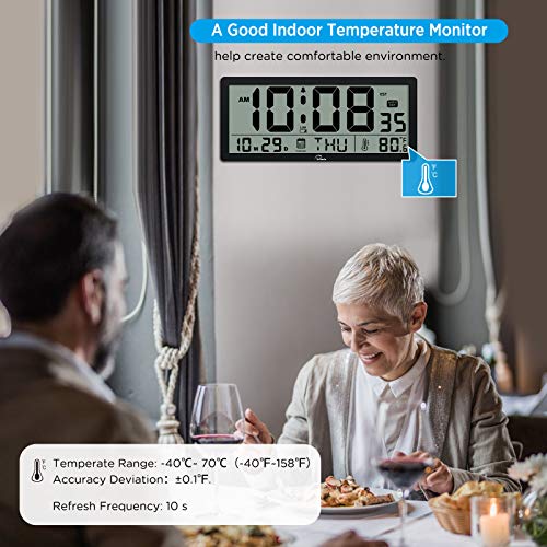 Wallarge Auto Set Large Digital Wall Clock Battery Operated With Temperature, Date, Seconds And Large Display, Auto Dst, Great Clocks For Seniors, Living Room And Office 14 Inches #TOP2