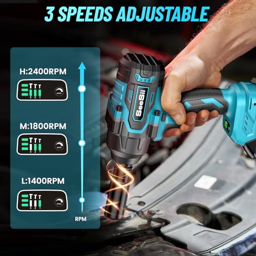 image for Seesii 1000N.m (738ft-lbs) Cordless Impact Wrench High Torque,1/2
