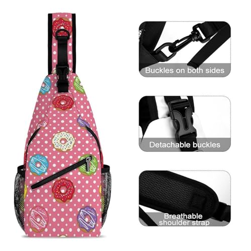 Fashion Chest Bag, Shoulder Bag, Dress Decor Sling Backpack, Casual Day Pack For Men And Women Pink Dots Doughnut Donut3