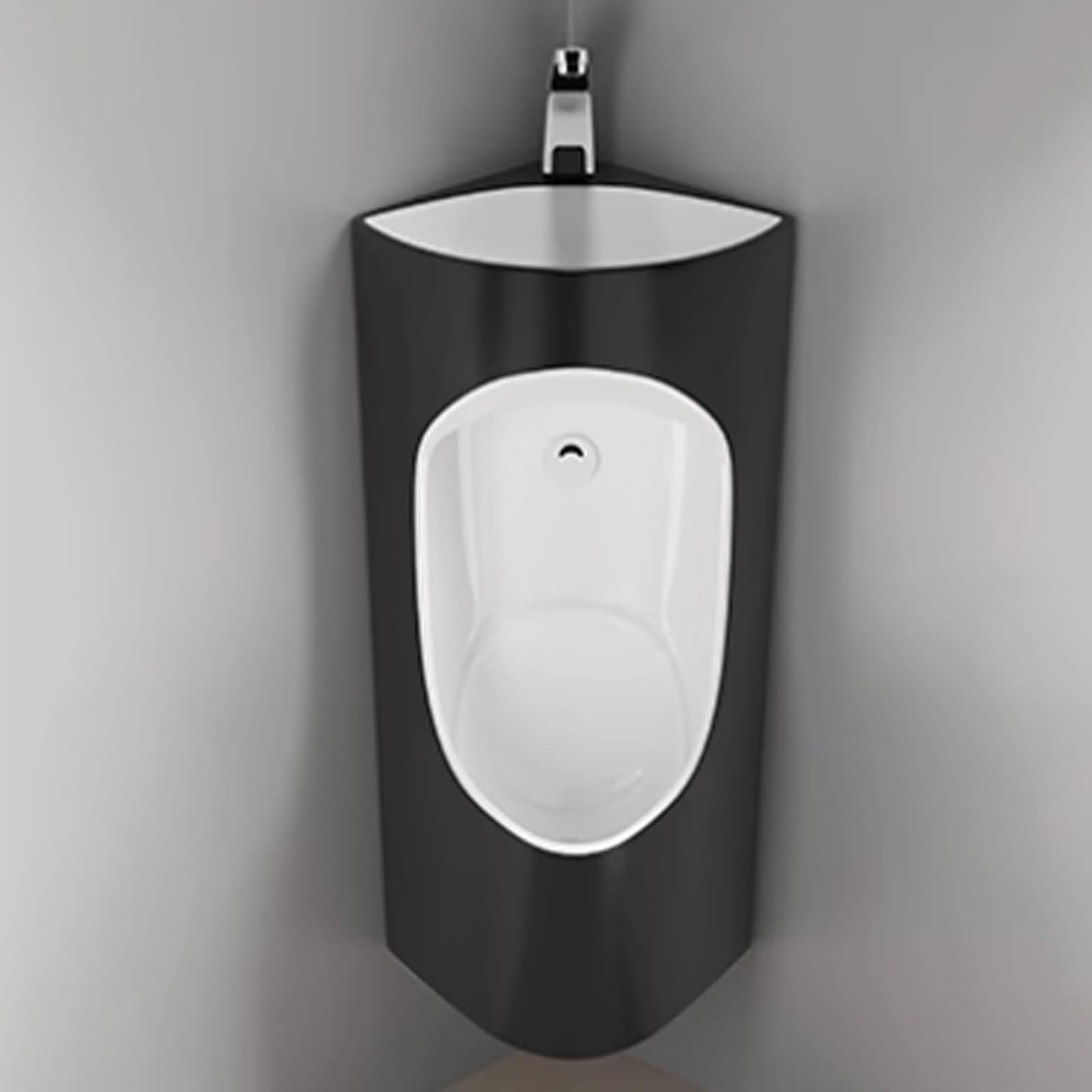 HADECOLL Ceramic Corner Urinal with Integrated Washbasin for Commercial and Household Use,Black (A)