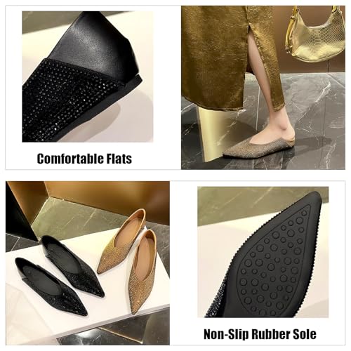 Women's Rhinestones Pointed Toe Flat Pumps Fashion Thick Cushion Inner Heighten Comfortable Slip On Walking Shoes for Leisure Wedding Daily3