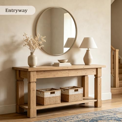 Image of WallBeyond Round Wood Mirror, 40 inch Round Modern Decoration Large Circle Wall Mirror for Bathroom Living Room Bedroom Entryway, Honey