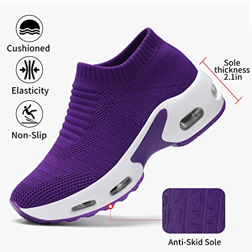 Women Walking Shoes Mesh Sneakers For Women Non Slip Shoes For Women Slip On Sock Sneakers Women Girls Nurse Loafers Light Weight Air Cushion Running Work Shoes Purple #TOP2