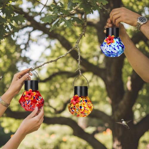 Comederos para colibríes de vidrio soplado de lujo con iluminación solar LED Nuogo 7