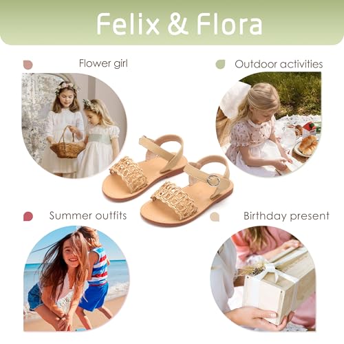 Image of Felix & Flora Toddler Girl Sandals - Little Girl Easter Dress Shoes Lightweight Open Toe Beach Holiday Flats