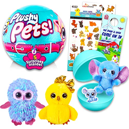 Zuru 5 Surprise Plushy Pets Mystery Set - Surprise Mini Stuffed Animal Mystery Bundle with Puppies and Kittens Stickers and More (Mystery Plushies for Kids)