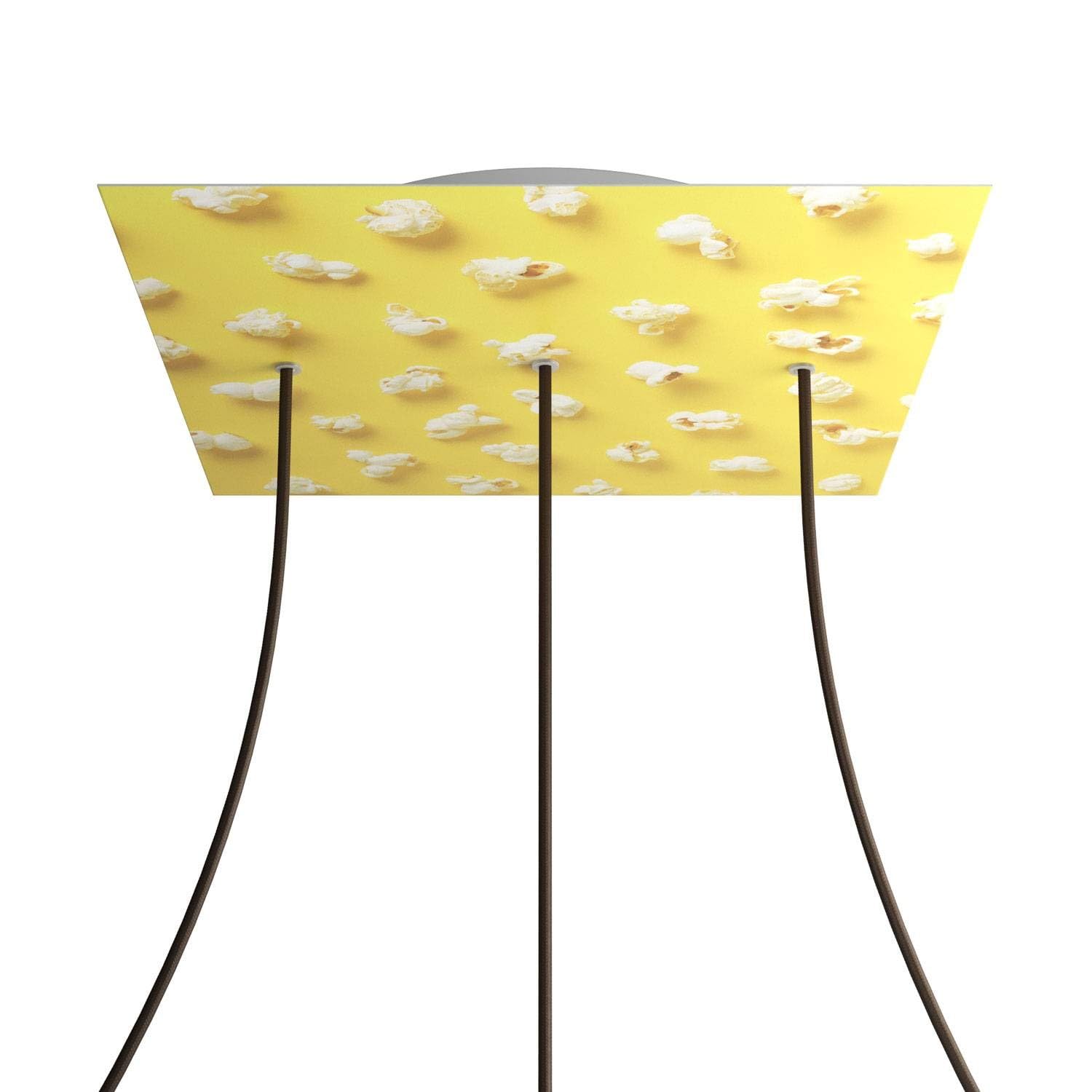 creative cables rosone lampadario soffitto Rose-One quadrato – (Rosone diametro 300 mm, lato pannello 400 mm, 3+4 fori, grafica Pop-Corn) – Sistema brevettato – Include serracavi e tappi