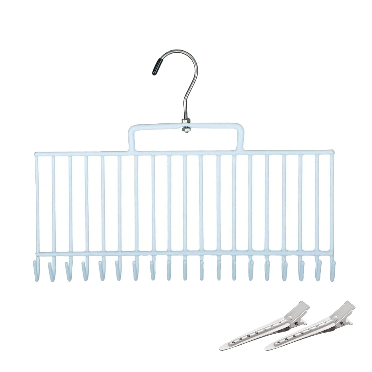 Soporte de extensión de pelo de metal, soporte para extensiones, soporte para almacenar/secar, pequeño, portátil, práctico, con 19 ganchos, color blanco