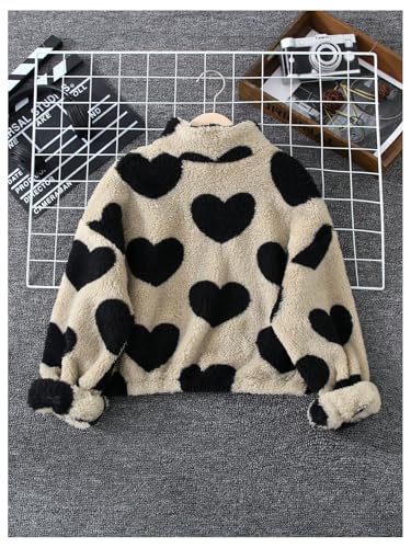 Girl's Y2k Sherpa Jackets Heart Graphic Fleece Jackets Zip Up Long Sleeve Fuzzy Teddy Coat Outerwear2