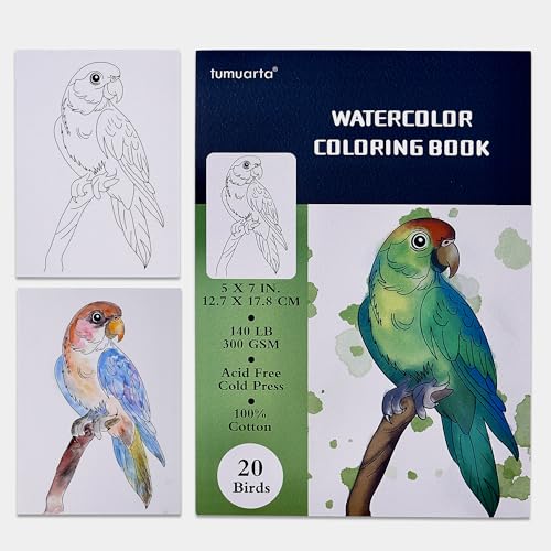 Aquarell-Malbuch, 20 einzigartige Blumenmuster, 12.7x17.8 CM, 100%...
