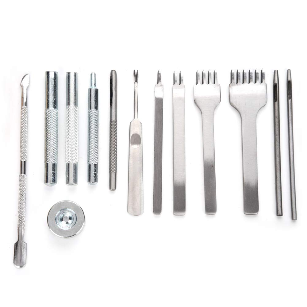 Phefop Set di 42 Strumenti per Artigianato in Pelle Kit per Lavorazione della Pelle Strumenti per Cucitura in Fai-da-te con 42 Utensili Manuali per Cucire Tela in Tessuto di