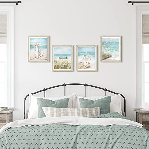 Beach Framed Wall Art Picture: Bedroom Modern Coastal Ocean View Print Decor Abstract Blue Sea Boat Seascape Painting Relaxing Tropical Landscape Seaside Seashore Scene Artwork For Living Room #TOP2