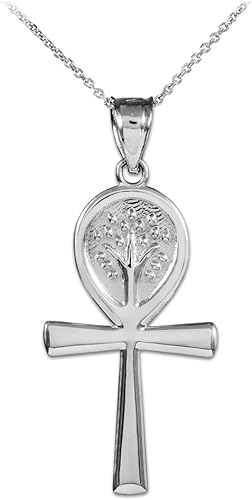 Collar con colgante de árbol de la vida con cruz egipcia Ankh de plata de ley 925